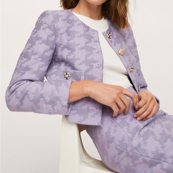 MANGO BLOGGER FAVE Lavender Lilac Purple Houndstooth Textured Mini Skirt Sz S - Picture 10 of 13